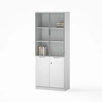 Modern White Display Cabinet and Bookcase with Glass Doors