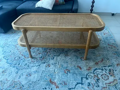 Modern Rattan and Wood Coffee Table