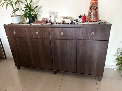 Dark Wood 4-Door Sideboard / Buffet Cabinet — Good Condition