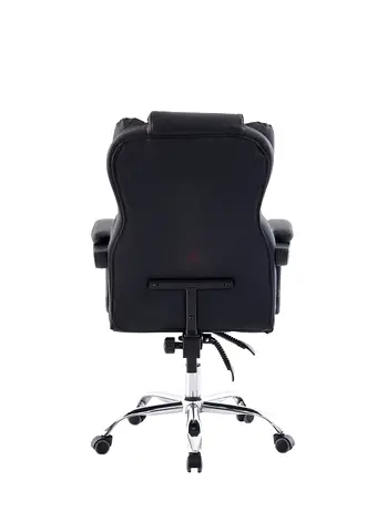Black Executive Leather Office Chair with Headrest and Chrome Base