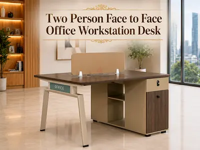 Wooden 2 Person Face-to-Face Office Workstation Desk - Modern Computer Table with Drawer Cabinet