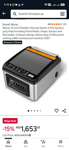 Wevac 12 Inch Chamber Vacuum Sealer CV12. Compact Stainless Steel Model