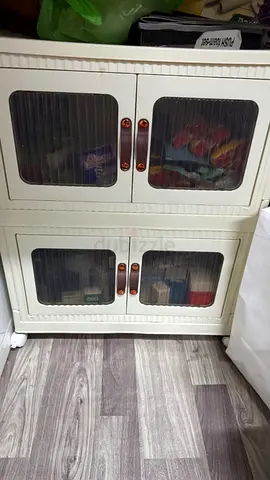 Plastic Storage Cabinet with Fluted Glass Doors