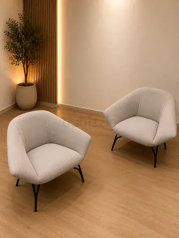 Modern Upholstered Lounge Chairs with Metal Legs - Set of 2