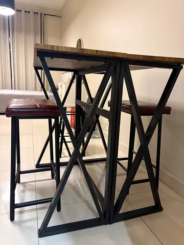 Wooden Top Kitchen Island / Bar Table with Metal X-Frame