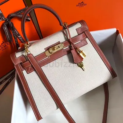 Hermes Kelly Sellier 28 Bag In Canvas With Barenia Leather