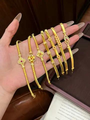 24k Gold Tone Bangles/Bracelets - Floral and Geometric Designs from China