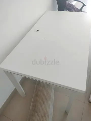 White Office Desk with Cable Management Hole