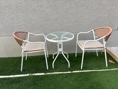 Outdoor bistro set - 2 chairs with glass top table PAN HOME