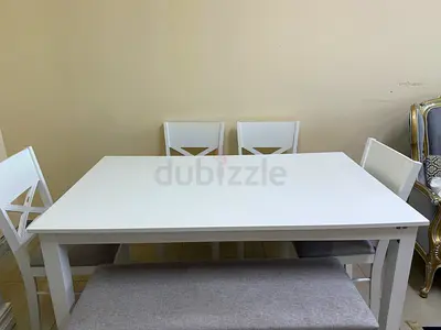 White Dining Table Set with Chairs and Bench