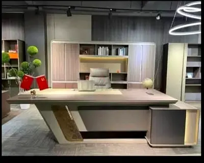 Modern Executive Office Desk with Matching Storage and Shelving
