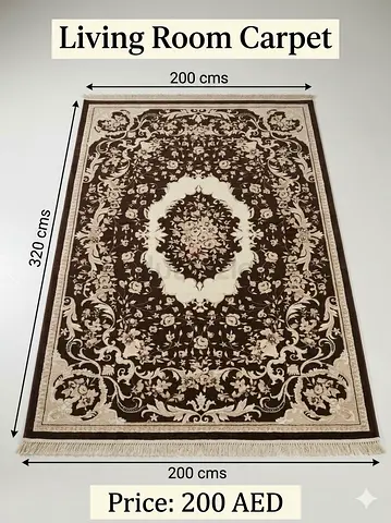 Used Living Room Carpet - 200 x 320 cm, Brown Floral Design