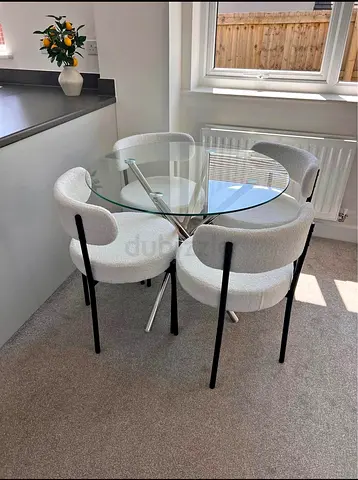 Modern dining room table and 4 chairs set. As new