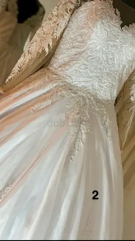 Elegant long-sleeve embroidered white wedding dress, size available