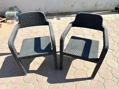 Set of 2 outdoor rattan-style armchairs - good used condition