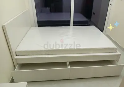 IKEA Malam double bed 140×200cm bed with 2 big storage drawers underneath and with IKEA mattress