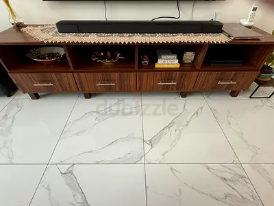 Wooden TV Entertainment Unit with Storage - Walnut Finish