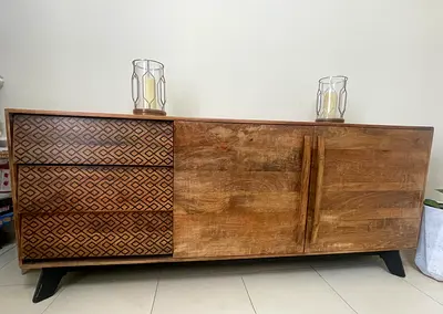 Solid Wood Sideboard Cabinet with Carved Drawer Fronts