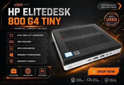 HP ELITEDESK 800 G4 TINY 12 CORE INTEL CORE i7 8TH GENERATION RAM 16GB DDR4 SSD 512GB NVME M2