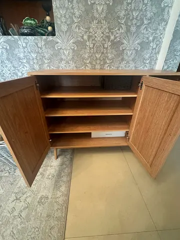 Modern Rattan Sideboard / Buffet Cabinet – Oak Finish