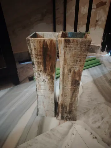 Pair of Tall Rustic Wooden Floor Vases
