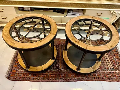 Pair of Industrial Rustic Clock-Top Side Tables (Round)