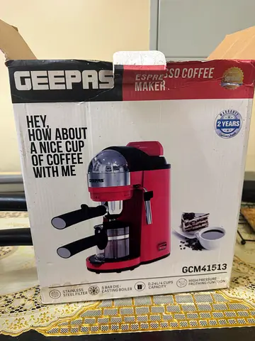 Geepas Espresso Coffee Maker - Compact Red, New in Box