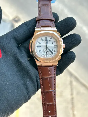 Patak Phillips Mens Rose Gold Tone Analog Watch with Brown Leather Strap