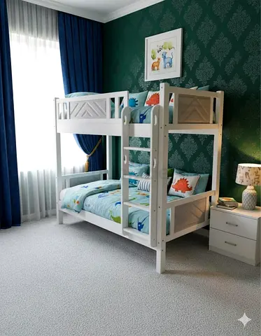 White Wooden Bunk Bed for Kids — Solid Frame, brand new