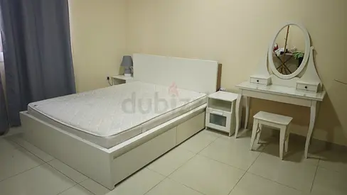 White Wooden Double Bed with Mattress + Dressing Table and Nightstand+ Free Wardrobe