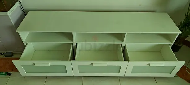 White TV Cabinet / Entertainment Unit with 3 Drawers