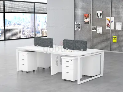 Modern 4-Person Office Workstation with Under-Desk Pedestals