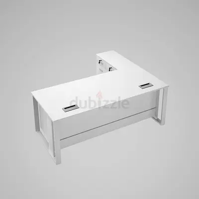 Modern White L-Shaped Office Desk with Side Storage