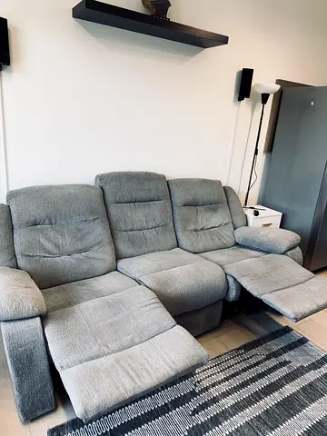 3 seater Fabric Dual Recliner Sofa - Light Grey