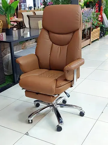 Brown Leather Executive Office Recliner Chair with Footrest