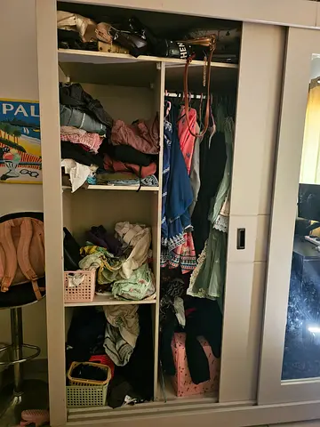Cream Sliding Door Wardrobe with Mirror - Good Condition