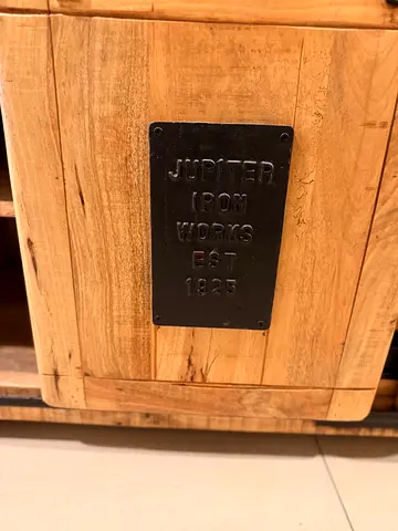 Solid Wood TV Cabinet / Entertainment Unit with Industrial Metal Plate