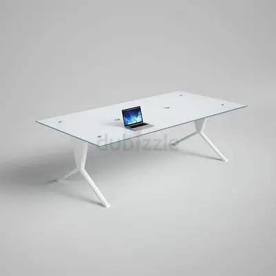 Modern White Glass Top Office Desk - Large Conference Table