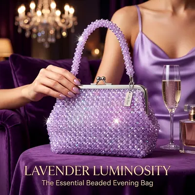 Lavender Beaded Evening Bag - Small Handheld Clutch