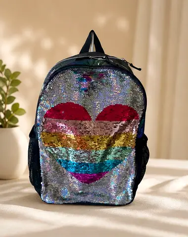 Sequin Rainbow Heart Backpack - Kids/Everyday Use
