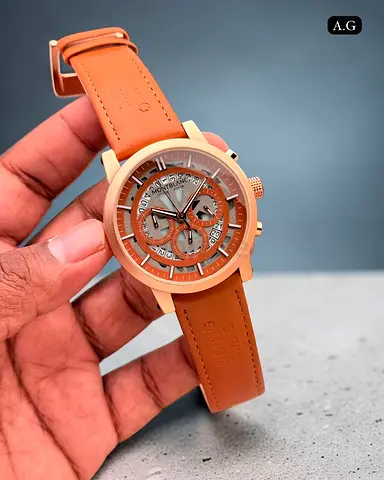 Montblanc-style Men’s Chronograph Watch with Brown Leather Strap