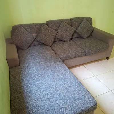 L-shaped 3-seater fabric sofa with chaise - good condition