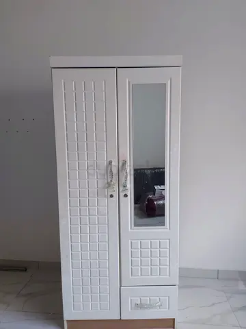 White Two-Door Cupboard with Mirror