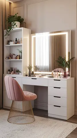 White Dressing Table with LED Mirror and Storage Drawers