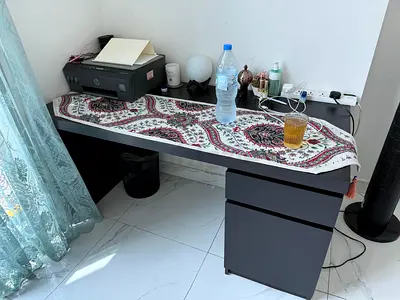Simple Modern Desk with Drawers - Dark Grey and Study chair