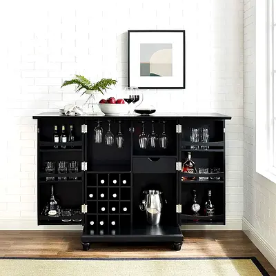Modern Black Wooden Bar Cabinet and Wine Storage