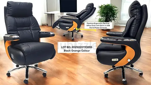 Used Premium Ergonomic Recliner Office Chair with USB - Black Orange