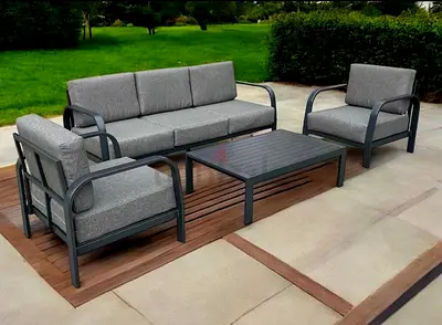 Outdoor 5seater Grey Aluminum Frame Sofa Set with Coffee Table