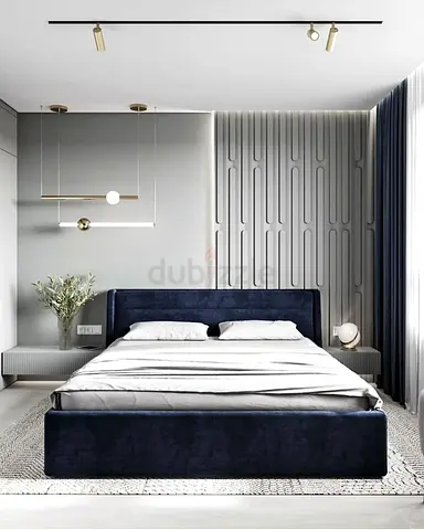 Modern Velvet King Bed Frame with Low Profile Design - Navy
