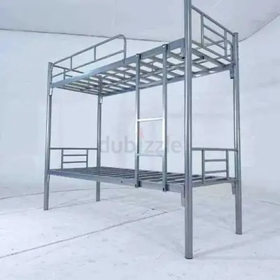 Sturdy Metal Bunk Bed Frame - Silver, Double Over Double